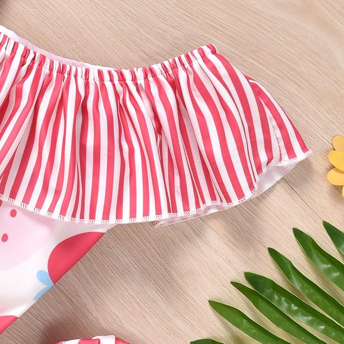 Toddler Baby Girls Ruffles Bikini One Piece Swimsuits Floral Off Shoulder Swimwear Beach Bathing Suit