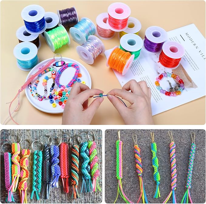 KAMJUNTAR Craft Kit, 15 Rolls Glitter & Laser Lanyard String - Image 5