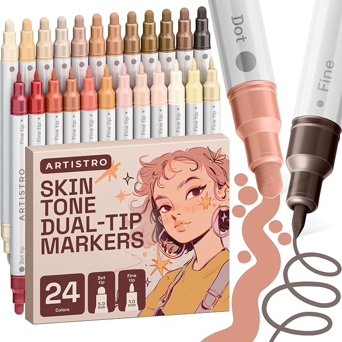 ARTISTRO 24 Skin Tones Dual-Tip Acrylic Paint Markers – Paint Pens Set by ARTISTRO
