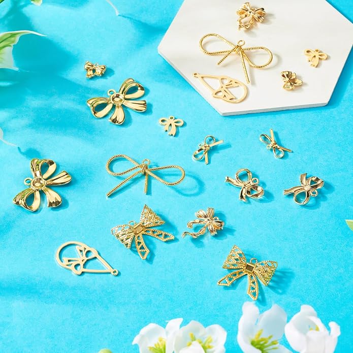 FASHEWELRY Alloy Bowknot Charms Links Golden Bow Tie Connector Charms Metal Bow - Image 7
