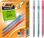 BIC Round Stic Xtra Life Assorted Ink Ballpoint Pens, Medium Point, 60-Count by BIC