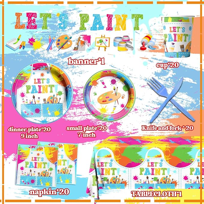 Paint Party Supplies, Art Tablecloths, Paint Banner, Art Birthday Party - Image 6