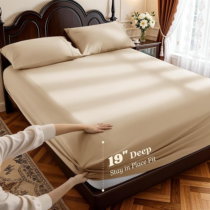 LBRO2M 100% Cotton Sheets Set Deep Pocket 19", 1000 Thread Count California - Image 2