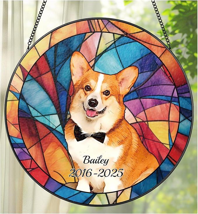 Personalized Pet Portrait Stained Glass Suncatcher, Custom Window Hanging Dog by UNIGIFTIME