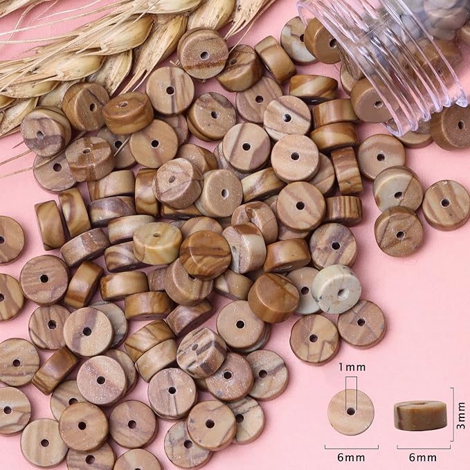 Natural Stone Heishi Beads for Necklace Making, 4 mm x 6 mm Small Flat Round - Image 6