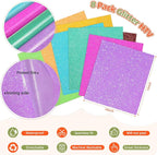 WRAPXPERT Neon Glitter HTV Heat Transfer Vinyl Bundle, 8 Packs Glitter Iron on - Image 3