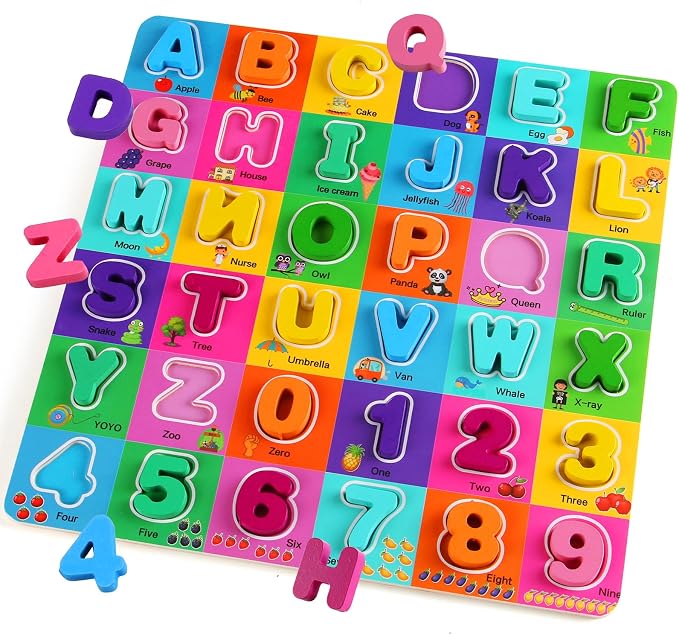 Wooden Alphabet Puzzles Ages 3-5, Alphabet and Number Puzzle by NASHRIO