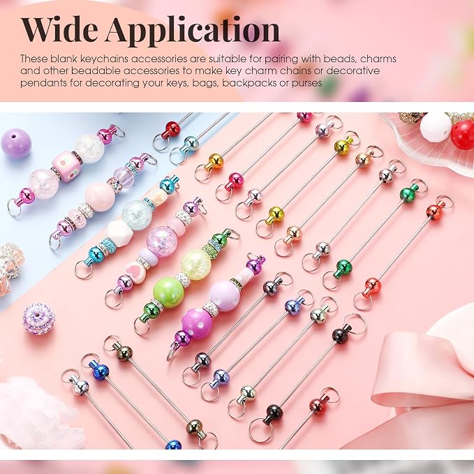 Tondiamo 24 Pcs Beadable Keychain Bars Bulk Blank DIY Metal Beaded Keychain - Image 6