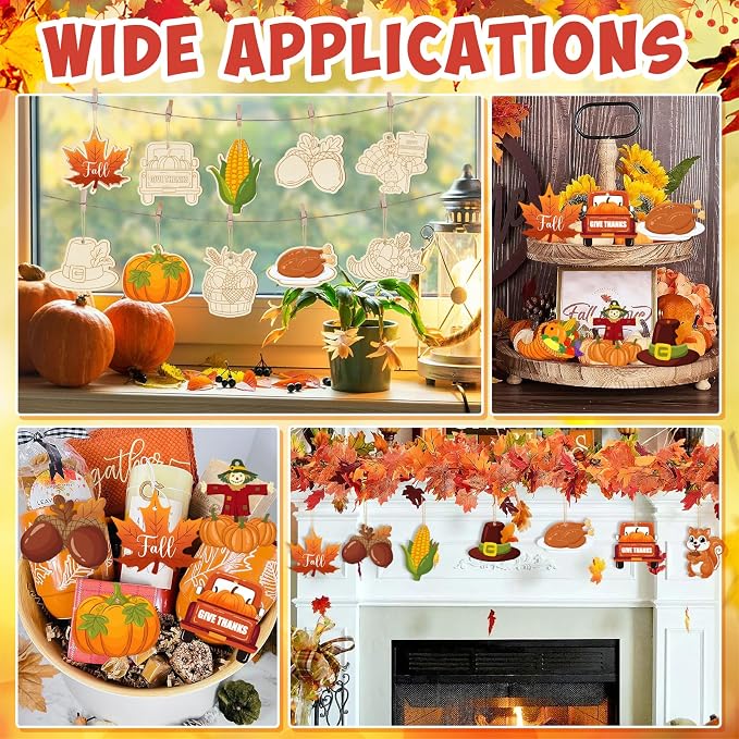 36PCS Wooden Thanksgiving Decoration Fall Ornaments to Paint Happy Thanksgiving - Image 6