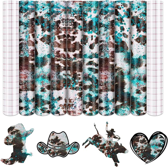 Tintnut Cow Print Permanent Vinyl 8 Sheets 12"x10" Cowhide Adhesive Vinyl | by Tintnut