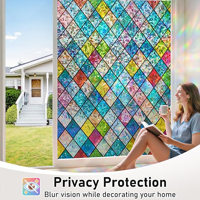 Sunbaby Window Privacy Film Stained Glass Decorative Rainbow Window Cling 3D - Image 4