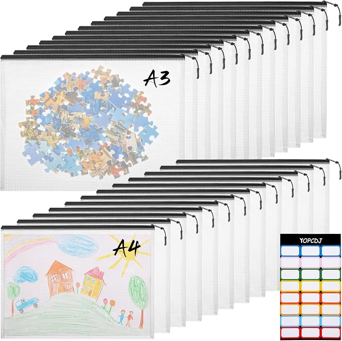 24pcs A4 Mesh Zipper Pouch File Bags, Waterproof Puzzle Bag, Board Game Storage by YOPCDJ