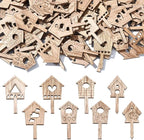 100 pcs Mixed Styles House Theme Unfinished Wood Cutout Charms Lovely Home Wood by Gythara