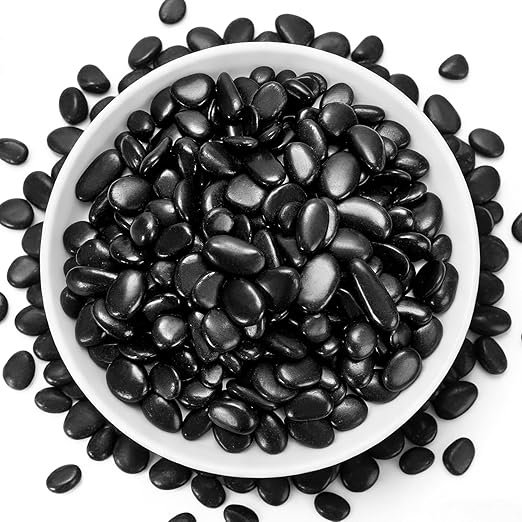 2.2 lb Natural Polished Black Pebbles, 3/8-1/2 Inch Decorative White Rocks by RUOJAS