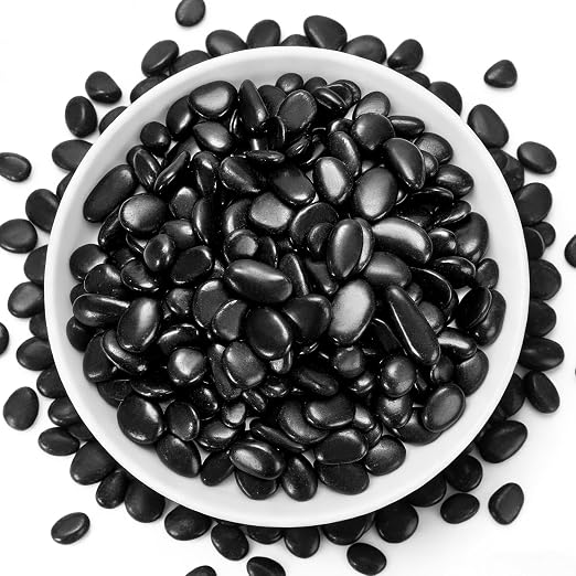 5 lb Natural Polished Black Pebbles, 3/8-1/2 Inch Decorative White Rocks by RUOJAS