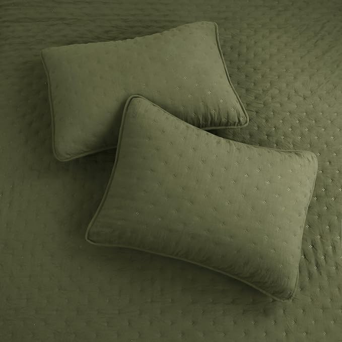 ROARINGWILD Olive Green Cloud Queen Size Quilt Bedding Sets - Image 6