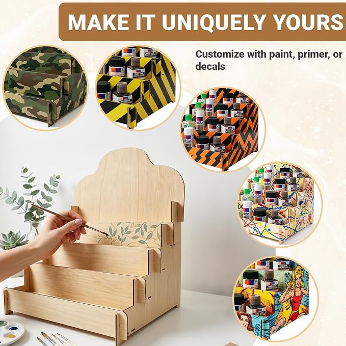 Paint Stand Compatible with Tamiya, Wooden | 4 Tier Paint Stand Rack, Model Kit - Image 5