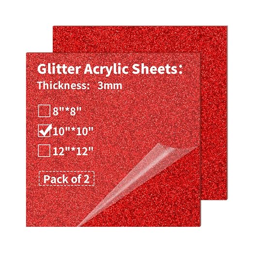2 PCS 10 x 10 inch Glitter Colored Plexiglass Acrylic Sheets by gdhwcxl