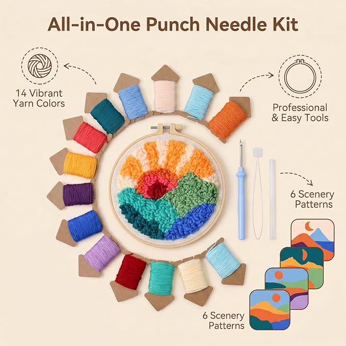 Avtytsda 6PCS Punch Needle Coaster Kit, Easy Punch Needle DIY Embroidery Set - Image 2