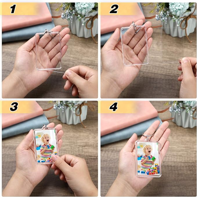Yaomiao Acrylic Photo Frame Keychain Holder Photo Picture Insert Blank Keyring - Image 4
