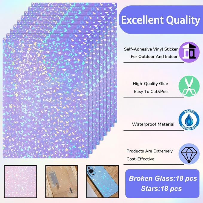 Clabby 36 Sheets Holographic Sticker Paper A4 Vinyl Holographic Laminate Sheets - Image 4