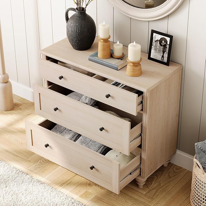 WAMPAT Kids Dresser with 6 Drawers, Baby Dressers with Wide Chest of Drawers, Mid Century Modern Wooden Closet Storage Organizer, Large Wood Dressers for Bedroom, Nursery, Hallway, Beige, 68 inch