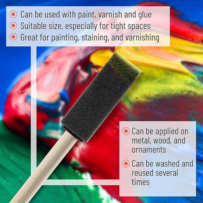 Bates- Foam Paint Brushes, 1 Inch, 50 Pack, Wooden Handle, Sponge Brushes - Image 4