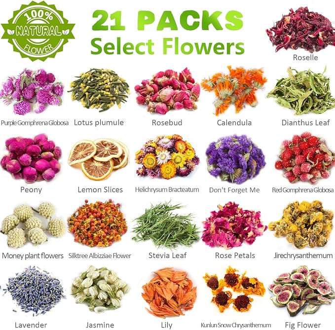 21 Pack Dried Flowers for Candle Making, 100% Natural Dried Herbs Kit for Soap - Image 2
