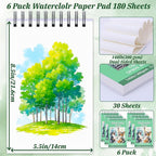 UZLU 6 Pack Watercolor Paper Pads, 5.5 x 8.5 Inch, 180 Sheets Total | 140 - Image 2