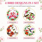 Zhenqing 4 Bird Circle Cross Stitch Kit 11CT Pre-Printed Floral Bird Embroidery - Image 3