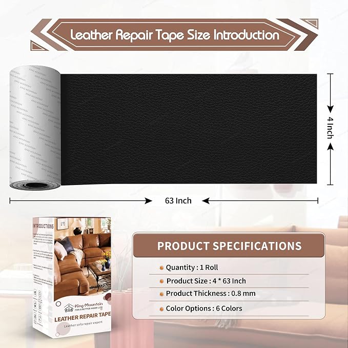 KING MOUNTAIN Leather Repair Patch, 4 x 63 Inches self Adhesive Leather Repair - Image 2