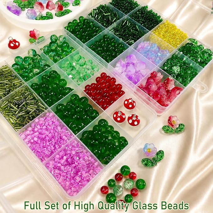 Beaded Plant Kit Green Glass Beads Flower Leaf Suncatcher Disco Ball Hanging - Image 2