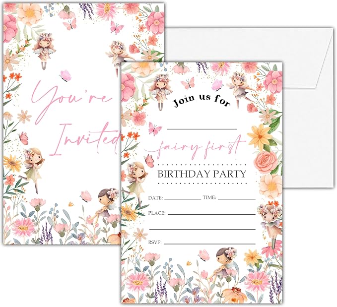 Fairy First Birthday Invitations, 25 Double-Sided Invitation Cards by seclate