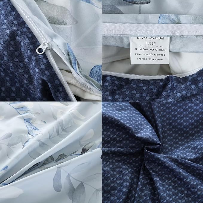 OAITE Duvet Cover Queen Size, Reversible Leaf Blue Duvet Cover Set - Image 5