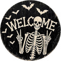 Funny Skeleton Welcome Halloween Metal Tin Sign Round Wall Decor Peace Sign Bat by Unknown