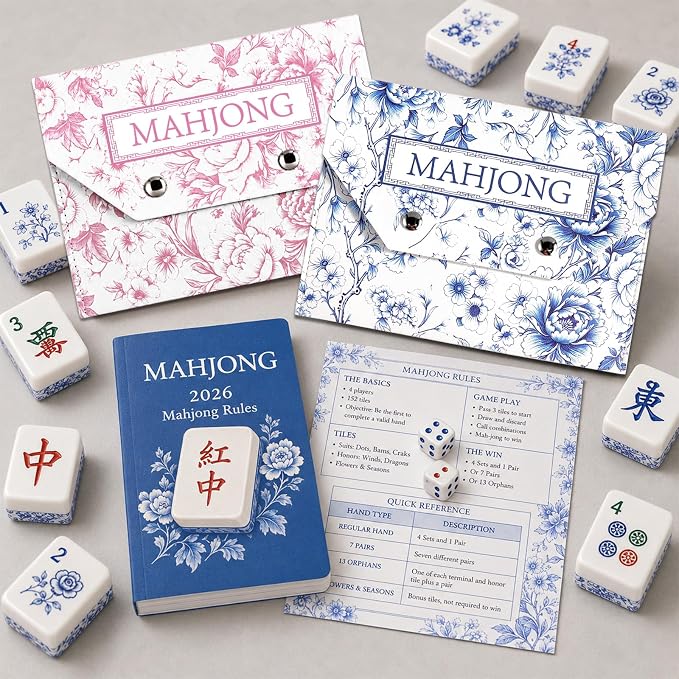 Leather Mahjong Card Clutch Holder Pouch Chinoiserie Floral Mahjong Card Sleeve - Image 5