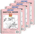 FIXSMITH 9"X12" Pink Sketch Book, 400 Sheets Spiral Sketchbook, Acid Free by FIXSMITH