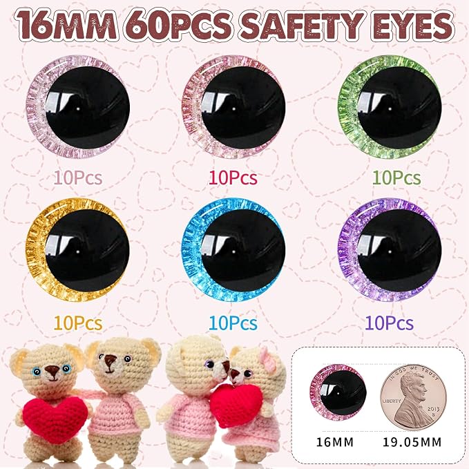 MUCUNNIA 120pcs 16mm 3D Glitter Safety Eyes - Image 2