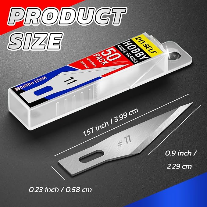 DIYSELF 50 PCS Exacto Knife Blades, High Carbon Steel 11 Blades Refill Art Blade - Image 2