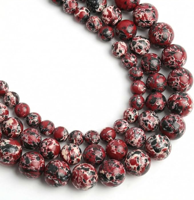 60pcs Black Red White Imperial Jasper Gemstone Beads，6mm Round Loose Stone Beads by Yochus
