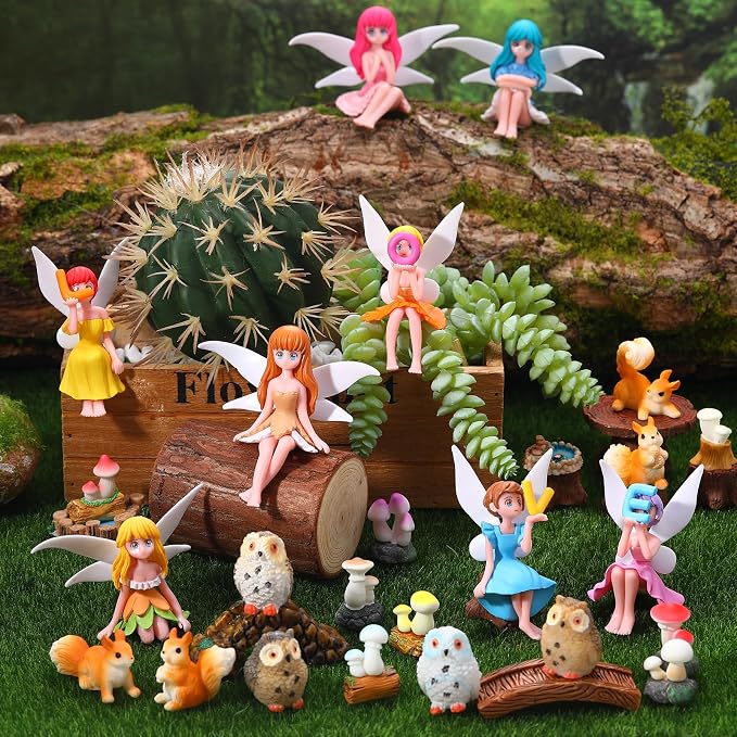 33 Pcs Fairy Garden Miniature Kit Resin Fairies Animal | Weatherproof Solid by GGSTDDUP