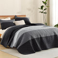 Litanika Oversized Queen Quilt Set Black and White, 98x98 Stripe Bedspread by Litanika