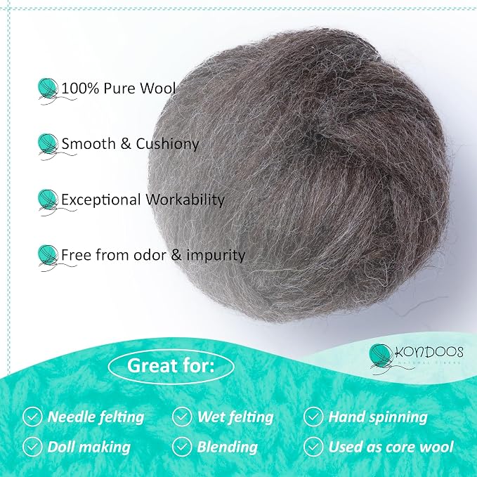 Kondoos Natural Wool roving, 2 OZ. Best Wool - Image 3