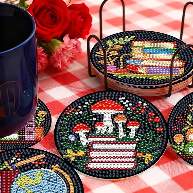 TDOOW Diamond Art Painting Coasters 8 Pcs Colorful Book Diamond Art Coasters - Image 2
