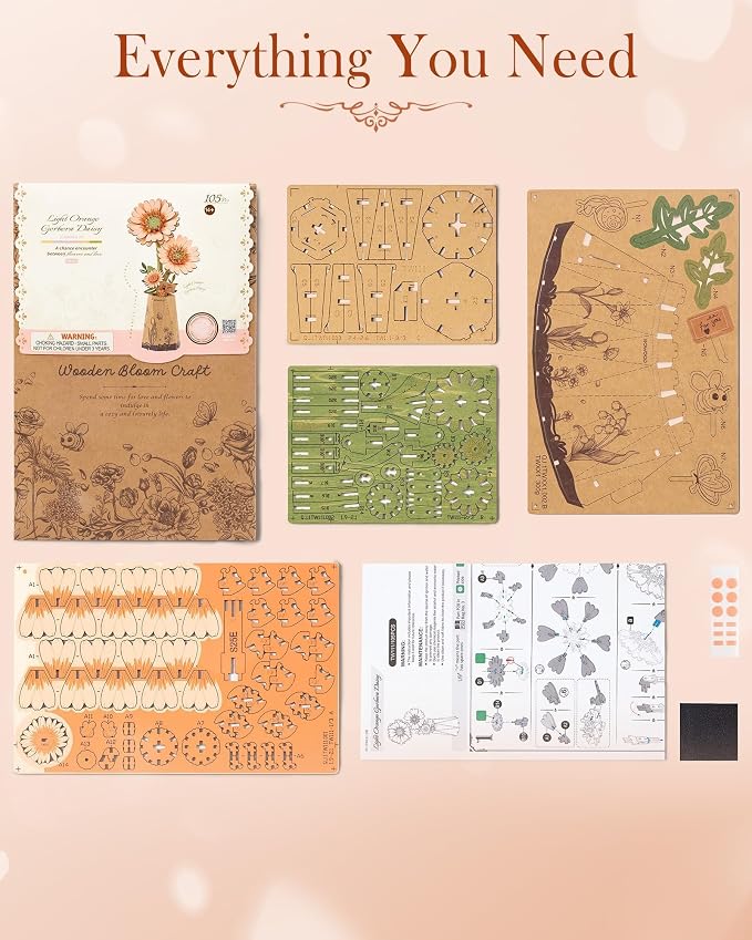 3D Flower Wooden Puzzles for Adults-Gerbera Daisy, DIY Wooden Flowers Model Kit - Image 7