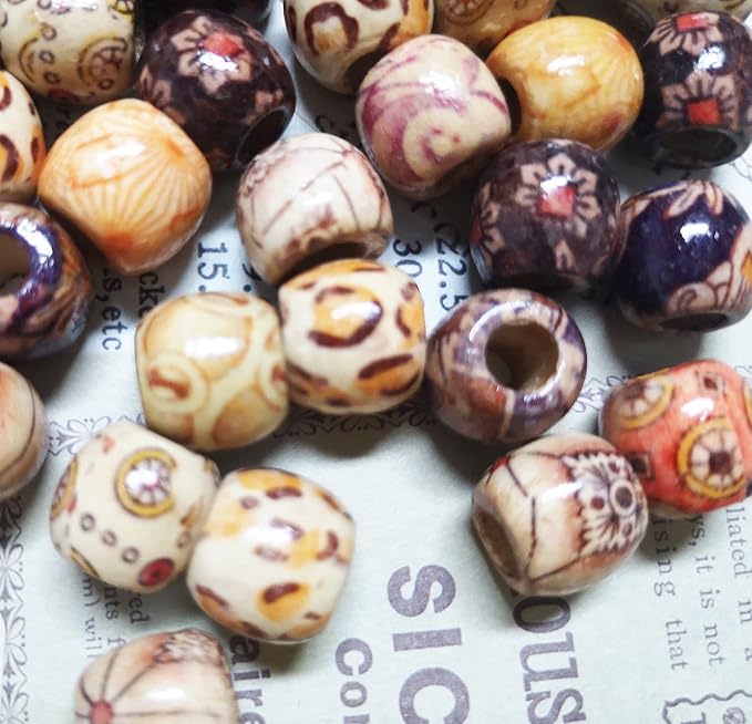 200pcs Mixed Painted Barrel Wood Spacer Beads, BetterJonny 17x16mm Round - Image 5