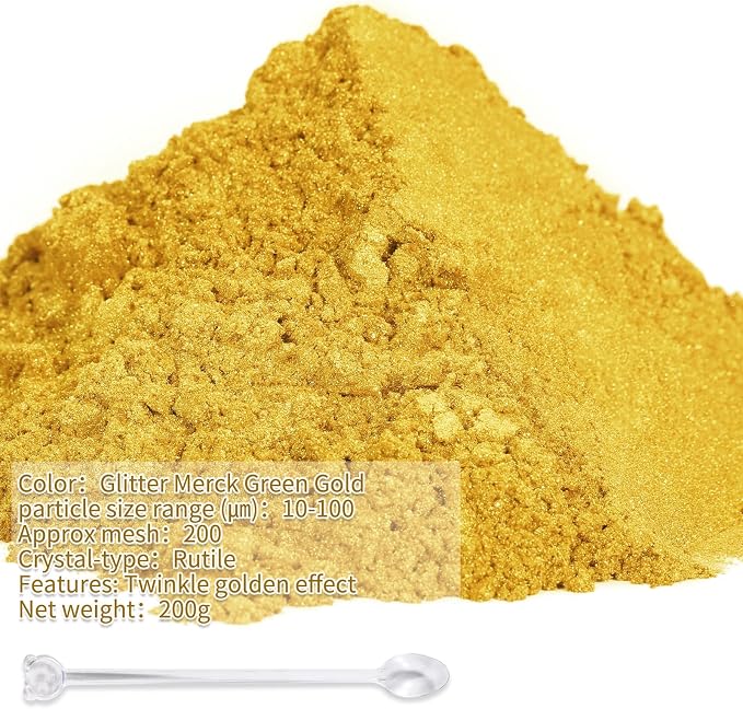 Mica Powder, 7.05OZ（200g）, Glitter Merck Green Gold Mica Powder Pigment - Image 2