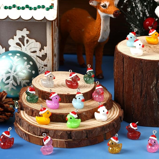 Augshy 64Pcs Christmas Resin Duck Charm, Luminous Glitter Mini Duck Pendant | - Image 3