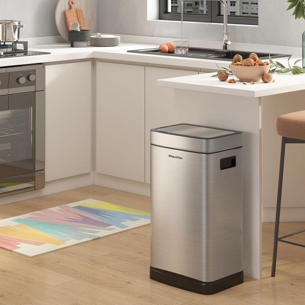 8 Gallon Stainless Steel Garbage Can with Removable Inner Bucket,30L Kitchen Trash Can with Press Top Lid(Brushed Gray)