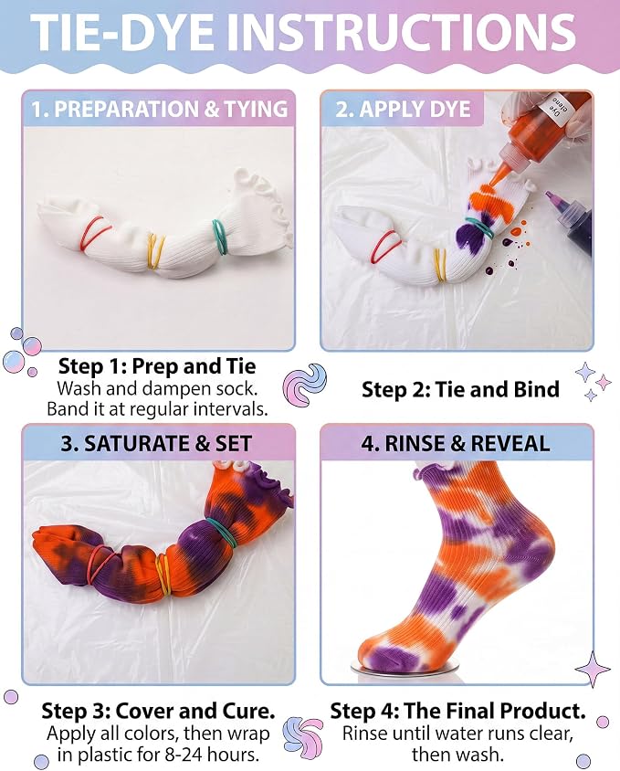 Syhood White Cotton Crew Socks for Tie dye Party Casual Soft Cushion Novelty - Image 3